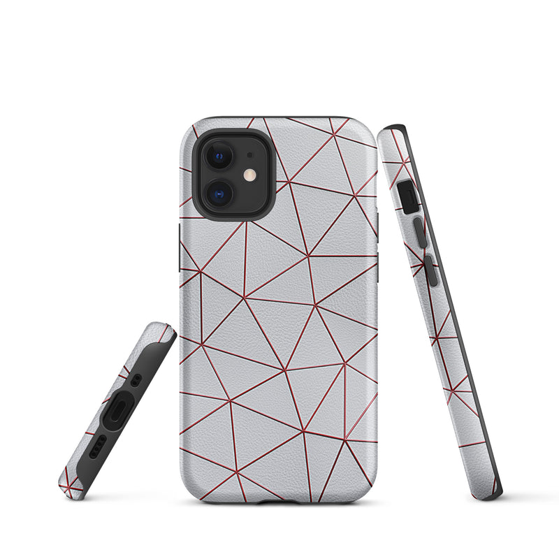 Load image into Gallery viewer, Polygon White Red Leather iPhone Case Hardshell 3D Wrap Thermal CREATIVETECH