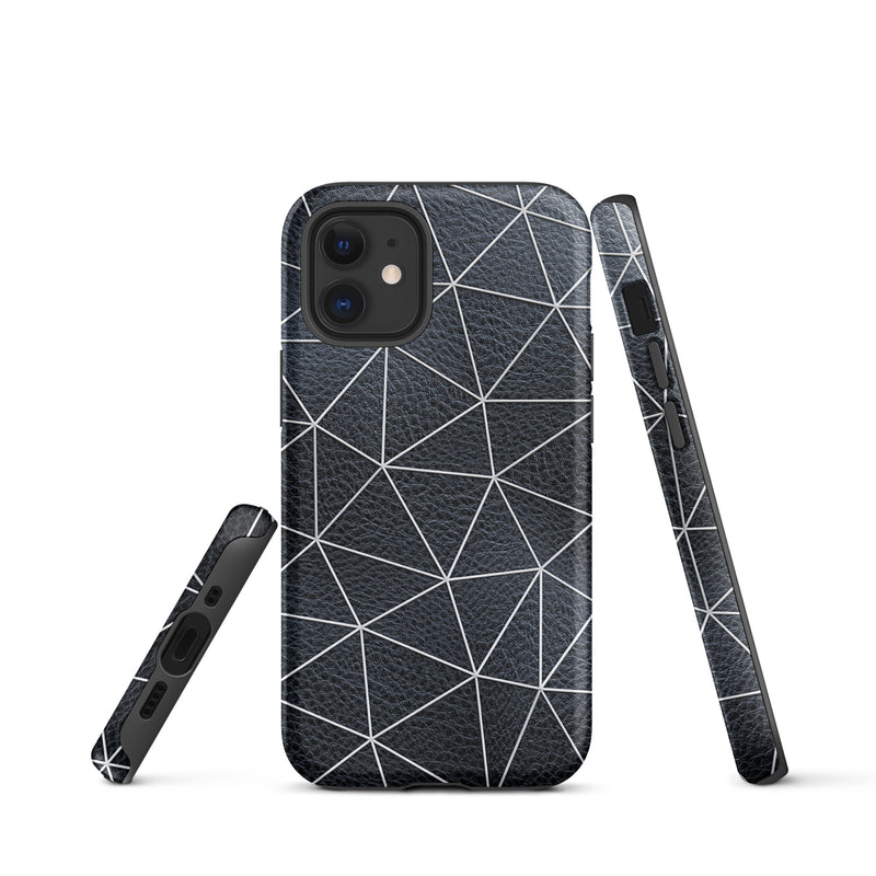 Load image into Gallery viewer, Polygon White Black Leather iPhone Case Hardshell 3D Wrap Thermal CREATIVETECH
