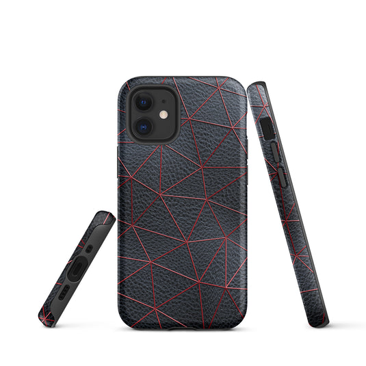 Red Polygon Black Leather iPhone Case Hardshell 3D Wrap Thermal CREATIVETECH