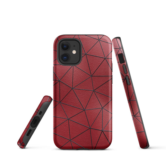 Black Polygon Red Leather iPhone Case Hardshell 3D Wrap Thermal CREATIVETECH