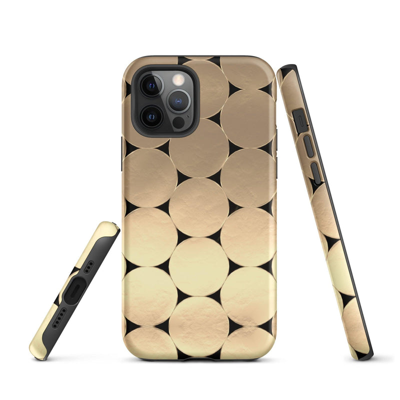 Load image into Gallery viewer, Golden Metal Oval iPhone Case Double Layer Impact Resistant Tough 3D Wrap Matte or Glossy Finish CREATIVETECH