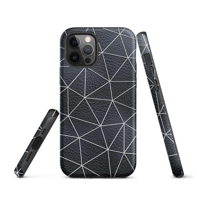 Load image into Gallery viewer, Polygon White Black Leather iPhone Case Hardshell 3D Wrap Thermal CREATIVETECH