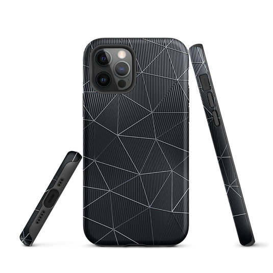 Silver Polygon Black Fiber Striped iPhone Case Hardshell 3D Wrap Thermal CREATIVETECH