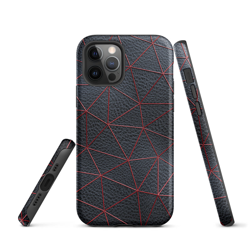 Load image into Gallery viewer, Red Polygon Black Leather iPhone Case Hardshell 3D Wrap Thermal CREATIVETECH