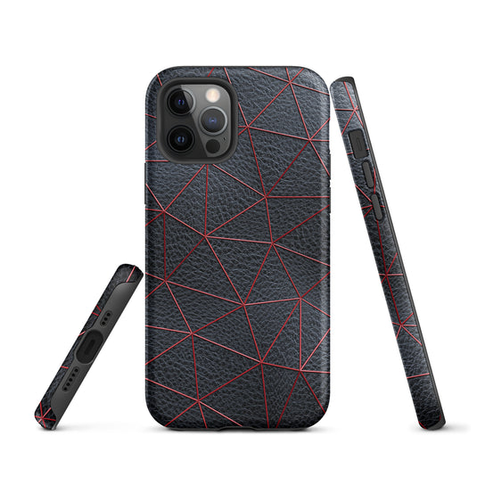 Red Polygon Black Leather iPhone Case Hardshell 3D Wrap Thermal CREATIVETECH