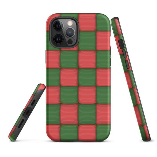 Red Green Chess Board Colorful Hardshell iPhone Case Double Layer Impact Resistant Tough 3D Wrap CREATIVETECH