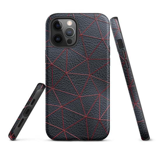 Red Polygon Black Leather iPhone Case Hardshell 3D Wrap Thermal CREATIVETECH