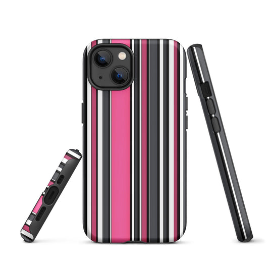 Pink White Black Striped Colorful Hardshell iPhone Case Double Layer Impact Resistant Tough 3D Wrap Matte or Glossy Finish CREATIVETECH