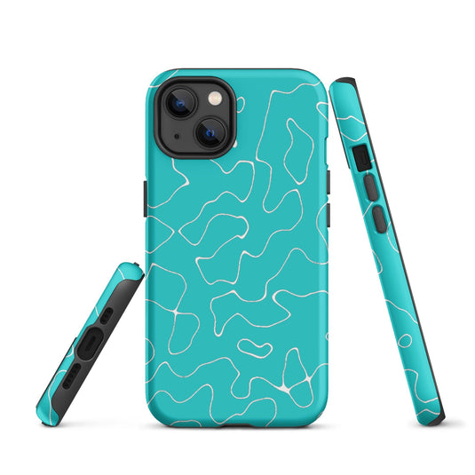 Abstract Organic Marine Blue Green Colorful Hardshell iPhone Case Double Layer Impact Resistant Tough 3D Wrap Matte or Glossy Finish CREATIVETECH