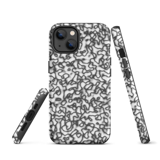 Black White Organic Pattern Colorful Hardshell iPhone Case Double Layer Impact Resistant Tough 3D Wrap Matte or Glossy Finish CREATIVETECH