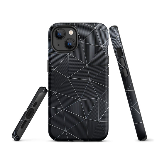 Silver Polygon Black Fiber Striped iPhone Case Hardshell 3D Wrap Thermal CREATIVETECH
