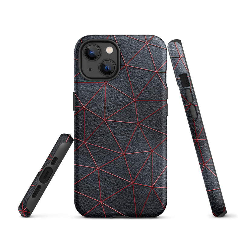 Load image into Gallery viewer, Red Polygon Black Leather iPhone Case Hardshell 3D Wrap Thermal CREATIVETECH