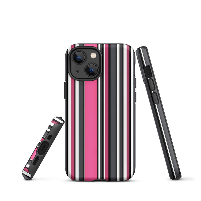 Load image into Gallery viewer, Pink White Black Striped Colorful Hardshell iPhone Case Double Layer Impact Resistant Tough 3D Wrap Matte or Glossy Finish CREATIVETECH