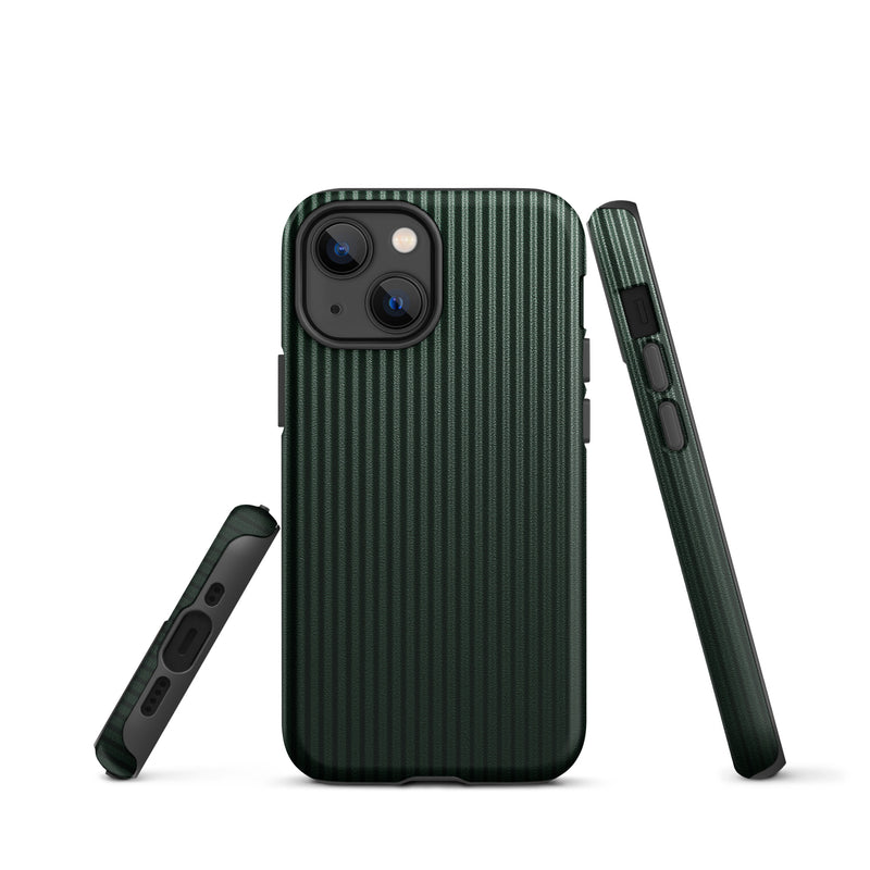 Load image into Gallery viewer, Dark Green Carbon Fiber Striped iPhone Case Hardshell 3D Wrap Thermal Plain Color CREATIVETECH