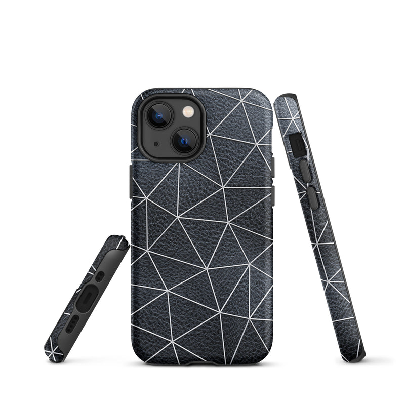 Load image into Gallery viewer, Polygon White Black Leather iPhone Case Hardshell 3D Wrap Thermal CREATIVETECH