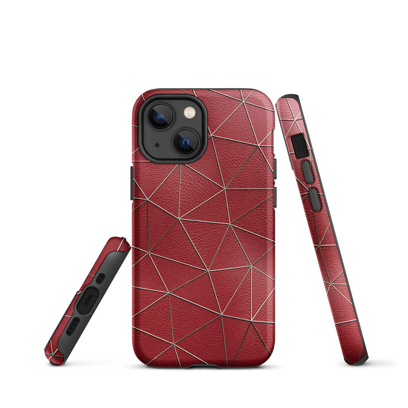 Load image into Gallery viewer, Golden Polygon Red Leather iPhone Case Hardshell 3D Wrap Thermal CREATIVETECH