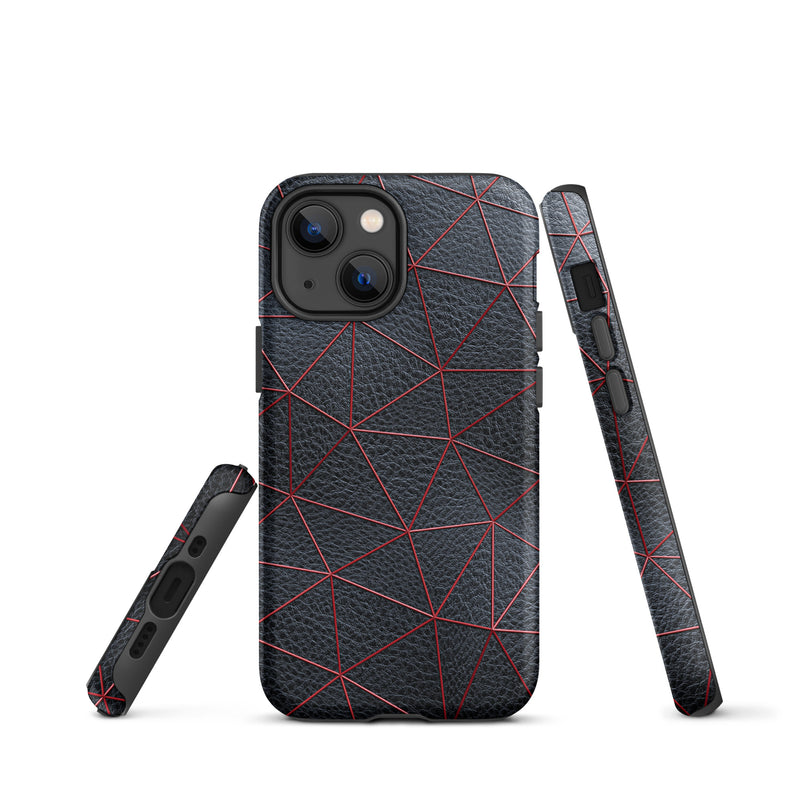 Load image into Gallery viewer, Red Polygon Black Leather iPhone Case Hardshell 3D Wrap Thermal CREATIVETECH