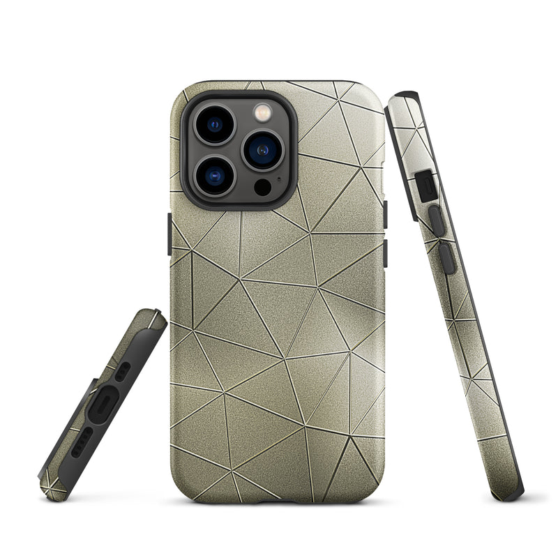 Load image into Gallery viewer, Golden Polygon Metal iPhone Case Hardshell 3D Wrap Thermal CREATIVETECH