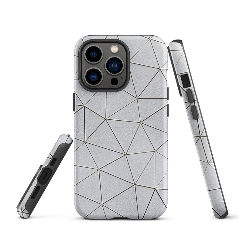 Load image into Gallery viewer, Golden Polygon White Leather iPhone Case Hardshell 3D Wrap Thermal CREATIVETECH