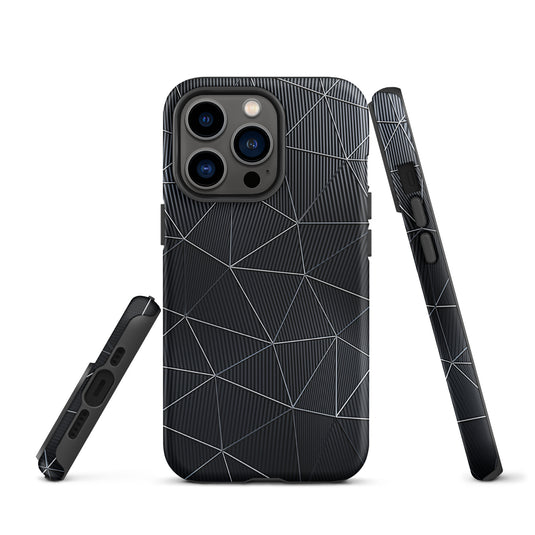 Silver Polygon Black Fiber Striped iPhone Case Hardshell 3D Wrap Thermal CREATIVETECH