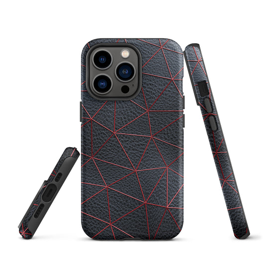 Red Polygon Black Leather iPhone Case Hardshell 3D Wrap Thermal CREATIVETECH