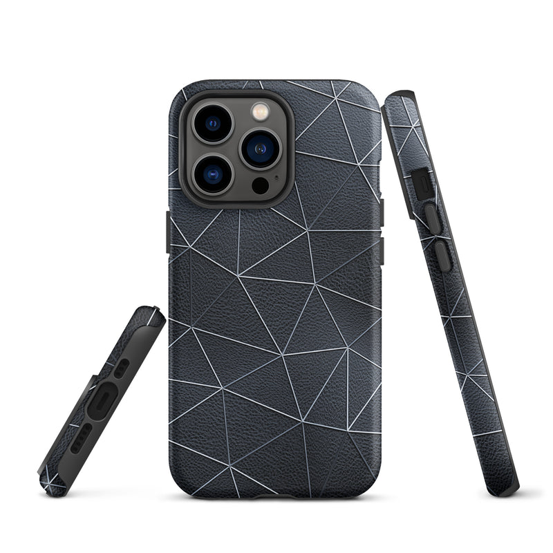 Load image into Gallery viewer, Silver Polygon Black Leather iPhone Case Hardshell 3D Wrap Thermal CREATIVETECH