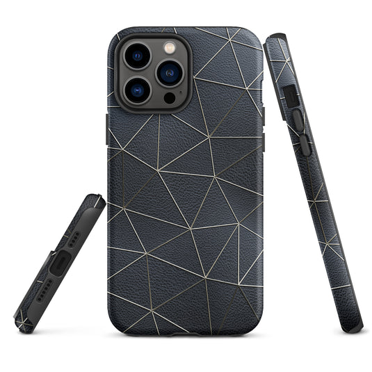 Golden Polygon Black Leather iPhone Case Hardshell 3D Wrap Thermal CREATIVETECH