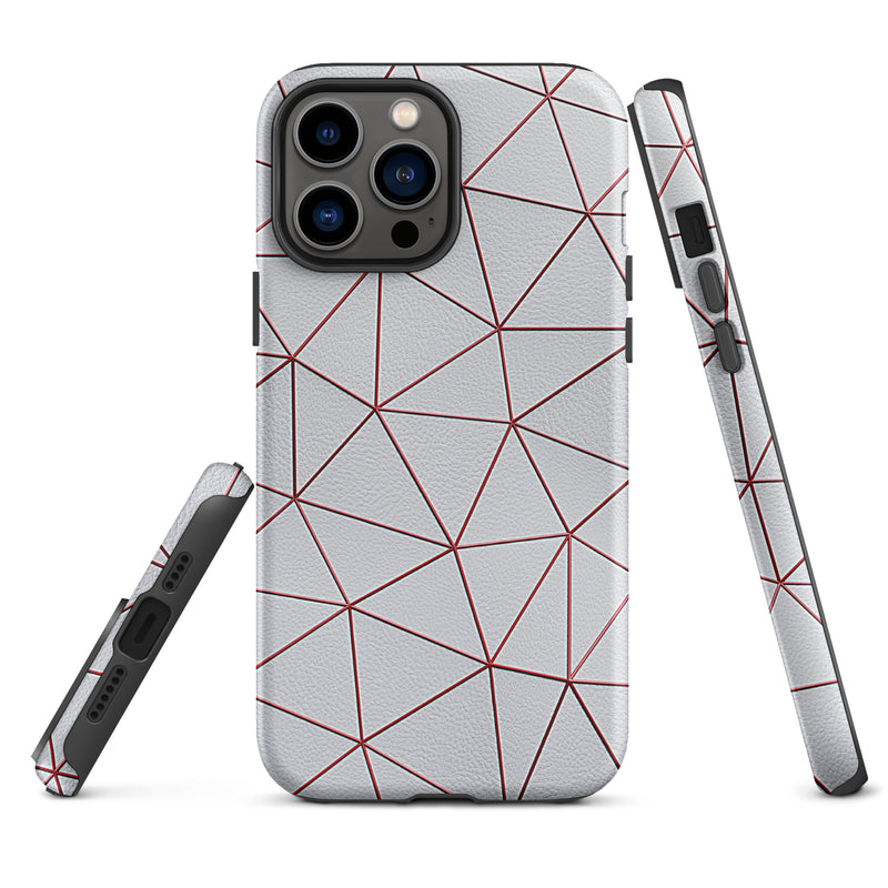 Load image into Gallery viewer, Polygon White Red Leather iPhone Case Hardshell 3D Wrap Thermal CREATIVETECH