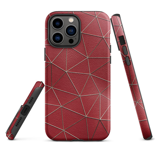 Golden Polygon Red Leather iPhone Case Hardshell 3D Wrap Thermal CREATIVETECH
