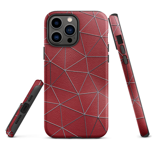 Silver Polygon Red Leather iPhone Case Hardshell 3D Wrap Thermal CREATIVETECH