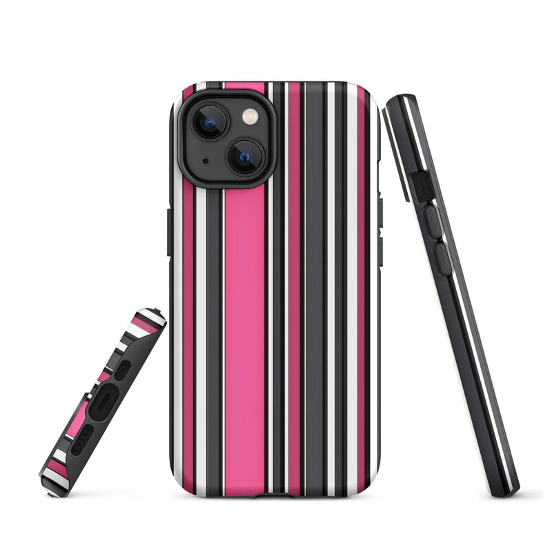 Load image into Gallery viewer, Pink White Black Striped Colorful Hardshell iPhone Case Double Layer Impact Resistant Tough 3D Wrap Matte or Glossy Finish CREATIVETECH