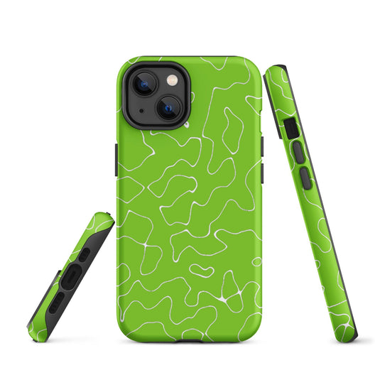 Organic Neon Green Colorful Hardshell iPhone Case Double Layer Impact Resistant Tough 3D Wrap Matte or Glossy Finish CREATIVETECH
