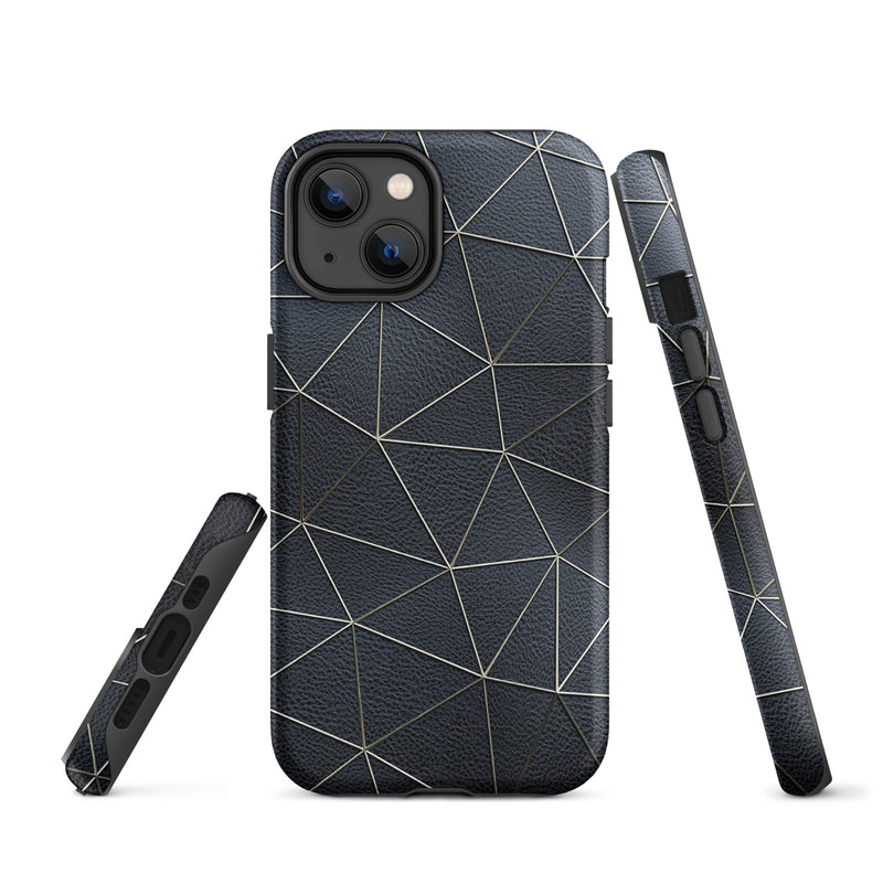 Load image into Gallery viewer, Golden Polygon Black Leather iPhone Case Hardshell 3D Wrap Thermal CREATIVETECH