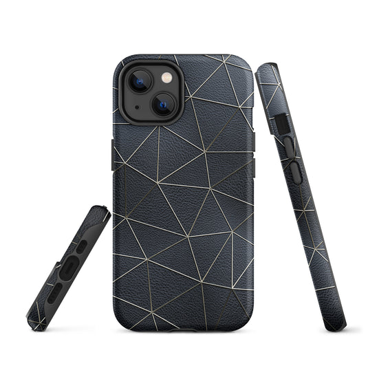 Golden Polygon Black Leather iPhone Case Hardshell 3D Wrap Thermal CREATIVETECH