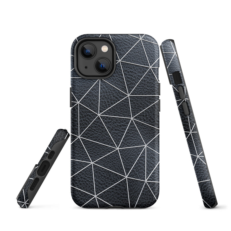 Load image into Gallery viewer, Polygon White Black Leather iPhone Case Hardshell 3D Wrap Thermal CREATIVETECH