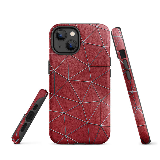 Silver Polygon Red Leather iPhone Case Hardshell 3D Wrap Thermal CREATIVETECH