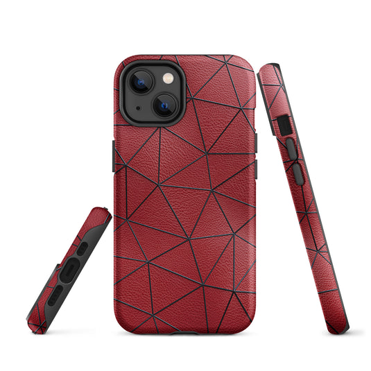 Black Polygon Red Leather iPhone Case Hardshell 3D Wrap Thermal CREATIVETECH