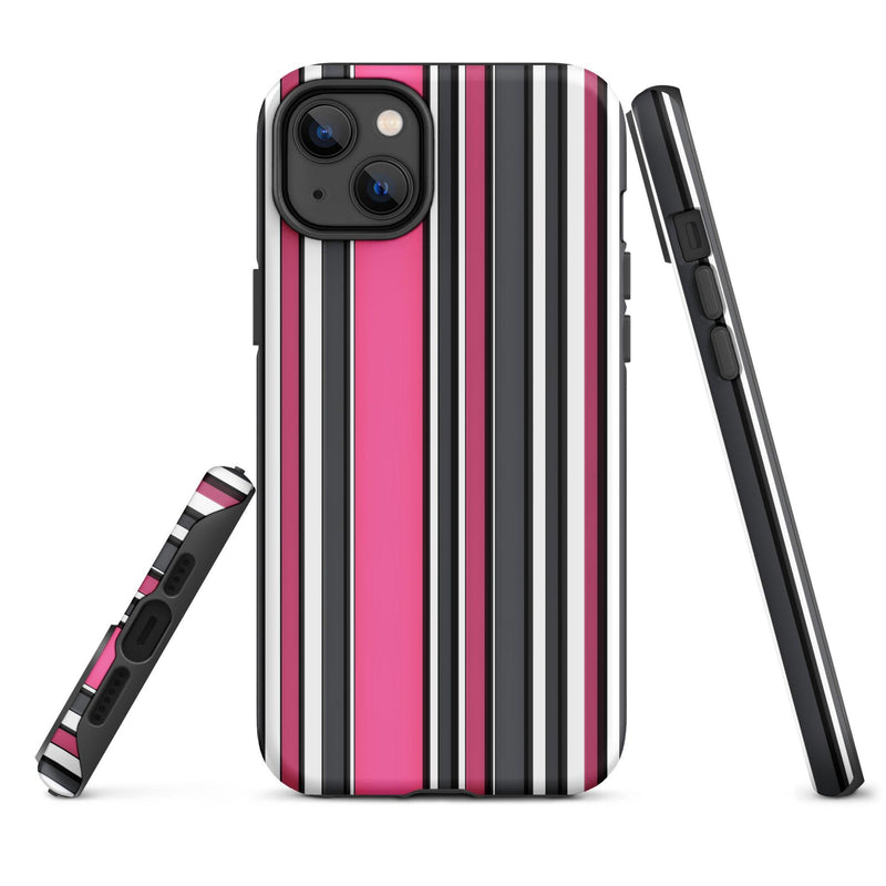 Load image into Gallery viewer, Pink White Black Striped Colorful Hardshell iPhone Case Double Layer Impact Resistant Tough 3D Wrap Matte or Glossy Finish CREATIVETECH