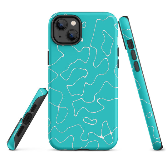 Abstract Organic Marine Blue Green Colorful Hardshell iPhone Case Double Layer Impact Resistant Tough 3D Wrap Matte or Glossy Finish CREATIVETECH