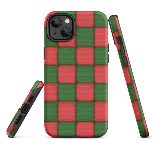 Red Green Chess Board Colorful Hardshell iPhone Case Double Layer Impact Resistant Tough 3D Wrap CREATIVETECH