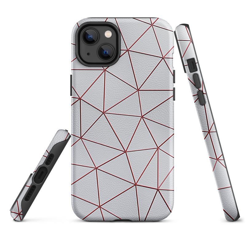 Load image into Gallery viewer, Polygon White Red Leather iPhone Case Hardshell 3D Wrap Thermal CREATIVETECH