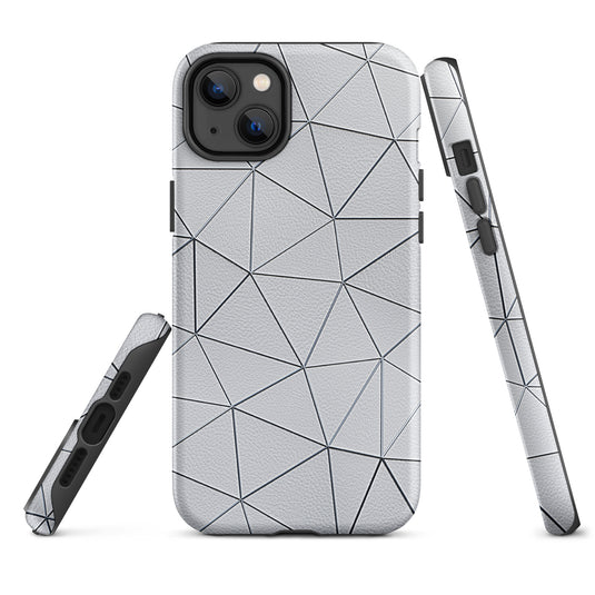 Silver Polygon White Leather iPhone Case Hardshell 3D Wrap Thermal CREATIVETECH