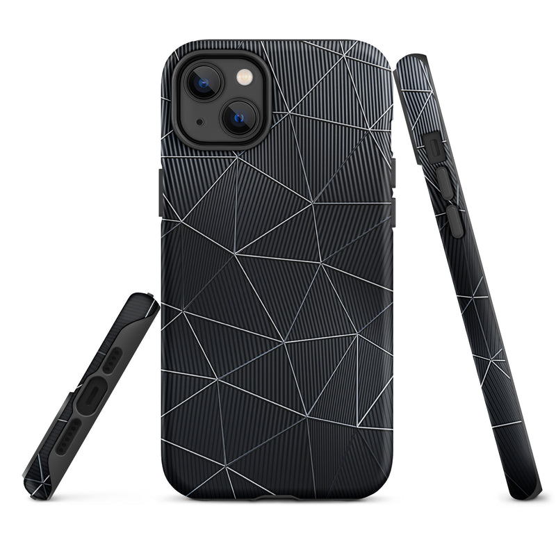 Load image into Gallery viewer, Silver Polygon Black Fiber Striped iPhone Case Hardshell 3D Wrap Thermal CREATIVETECH