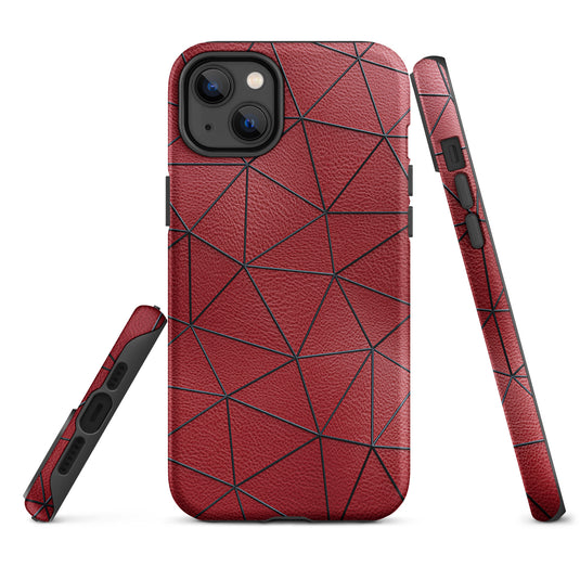 Black Polygon Red Leather iPhone Case Hardshell 3D Wrap Thermal CREATIVETECH