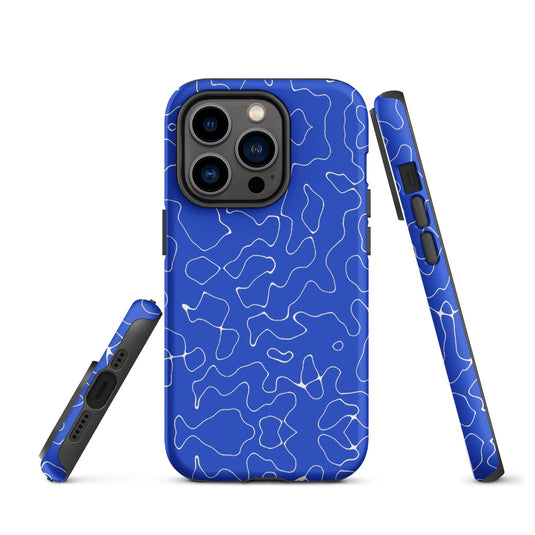 Abstract Organic Blue Hardshell iPhone Case Double Layer Impact Resistant Tough 3D Wrap Matte or Glossy Finish CREATIVETECH