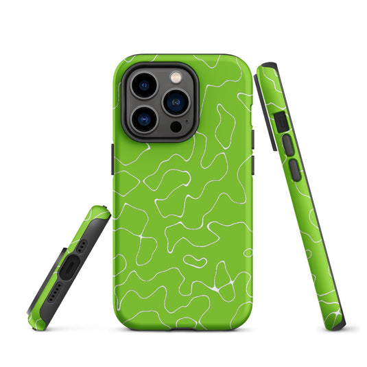 Organic Neon Green Colorful Hardshell iPhone Case Double Layer Impact Resistant Tough 3D Wrap Matte or Glossy Finish CREATIVETECH