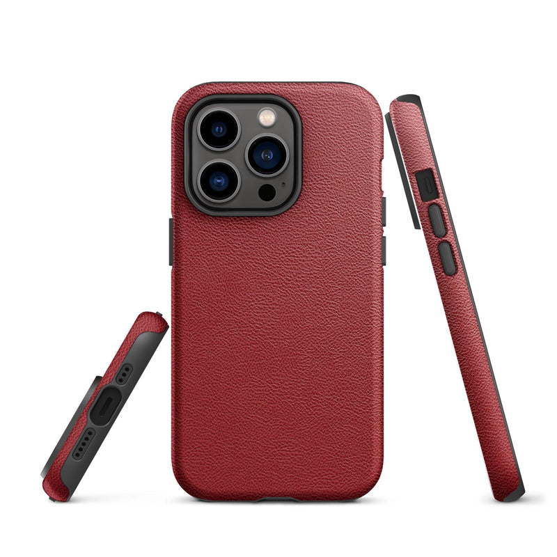 Load image into Gallery viewer, Red Leather iPhone Case Double Layer Impact Resistant Tough 3D Wrap Matte or Glossy Finish CREATIVETECH
