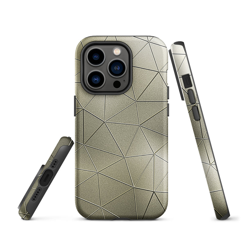 Load image into Gallery viewer, Golden Polygon Metal iPhone Case Hardshell 3D Wrap Thermal CREATIVETECH