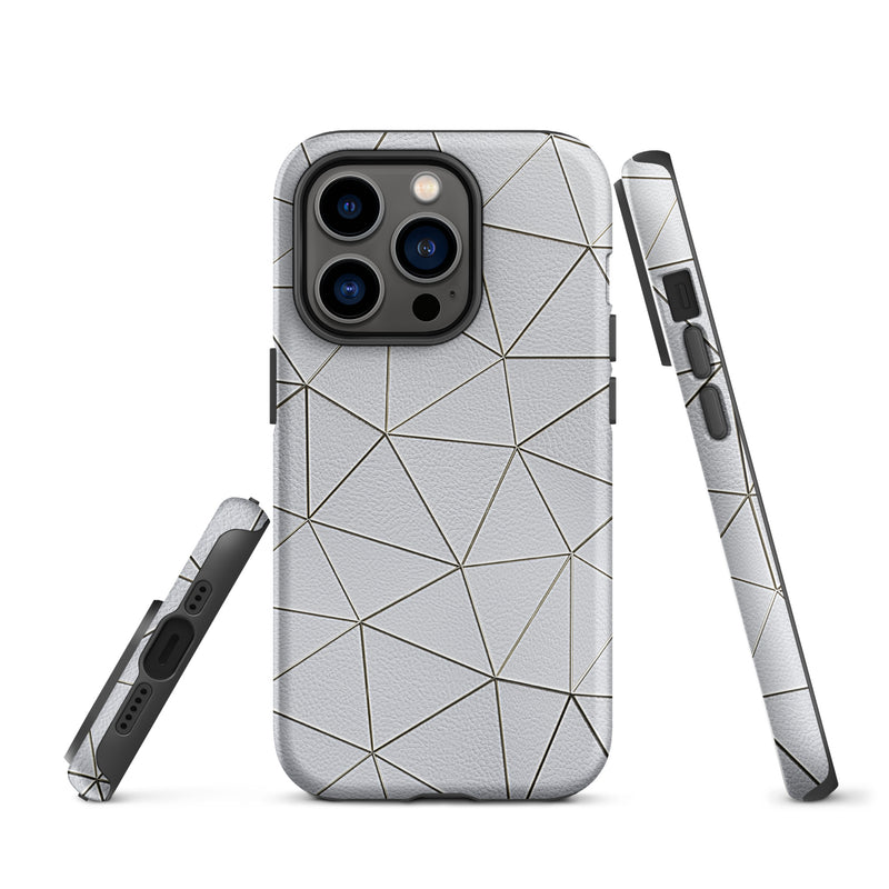 Load image into Gallery viewer, Golden Polygon White Leather iPhone Case Hardshell 3D Wrap Thermal CREATIVETECH