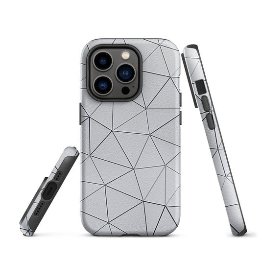 Silver Polygon White Leather iPhone Case Hardshell 3D Wrap Thermal CREATIVETECH